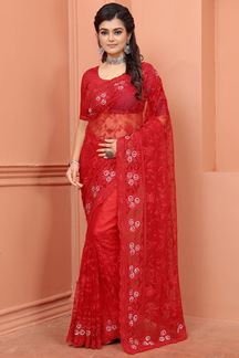 Picture of Exuberant Red Colored Designer Saree
