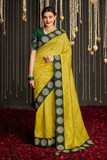 Picture of Glorious Yellow and Green Colored Designer Saree