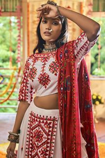 Picture of Exquisite White and Red Colored Designer Lehenga Choli