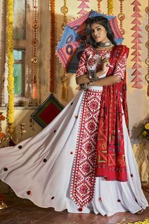 Picture of Exquisite White and Red Colored Designer Lehenga Choli