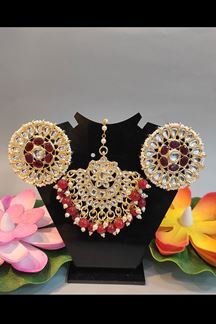Picture of Royal Red Colored Party wear Imitation Jewellery