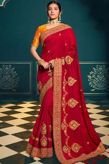 Picture of Irresistible Red and Yellow Colored Designer Silk Saree