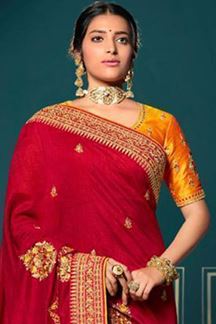 Picture of Irresistible Red and Yellow Colored Designer Silk Saree
