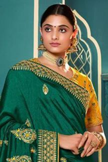Picture of Splendid Green and Yellow Colored Designer Silk Saree