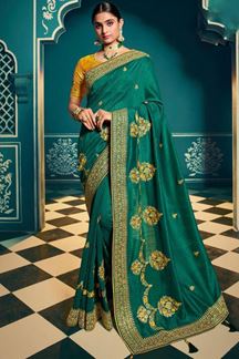 Picture of Mesmerizing Green and Yellow Colored Designer Silk 