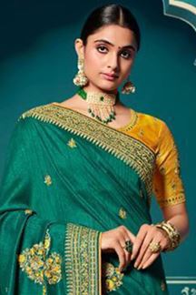 Picture of Mesmerizing Green and Yellow Colored Designer Silk 