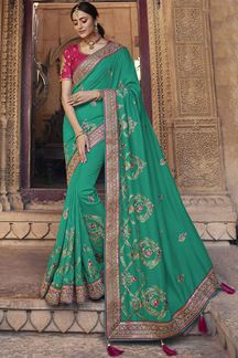 Picture of Glorious Sea Green and Pink Colored Designer Silk Saree