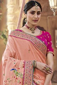 Picture of Irresistible Peach and Pink Colored Designer Silk Saree