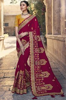 Picture of Lovely Purple and Yellow Colored Designer Silk Saree