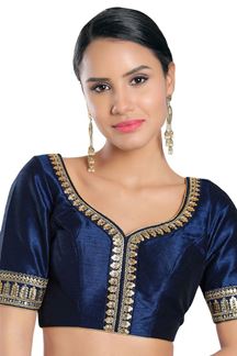 Picture of Interesting Navy Blue Colored Designer Readymade Blouse