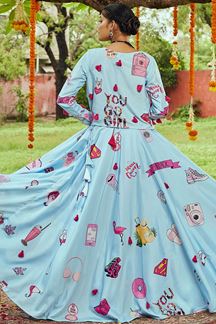 Picture of Awesome Sky Blue and Pink Colored Designer Lehenga Choli