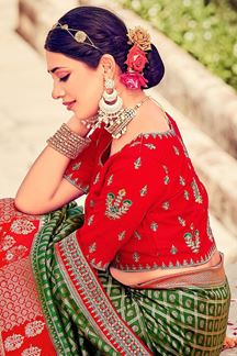 Picture of Heavenly Green and Red Colored Designer Saree