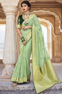 Picture of Divine Green Colored Designer Silk Saree