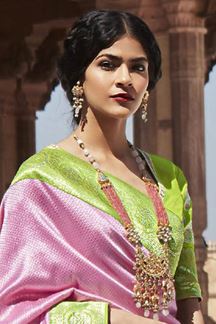 Picture of Amazing Green and Pink Colored Designer Silk Saree