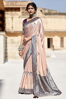 Picture of Mesmerizing Wine and Ivory Colored Designer Silk Saree