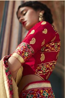 Picture of Bollywood Beige and Red Colored Designer Silk Saree