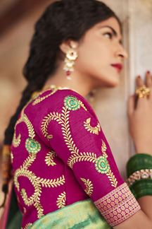 Picture of Splendid Light Green and Rani Colored Designer Silk Saree