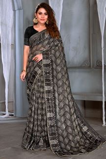 Picture of Dazzling Black Colored Designer Saree