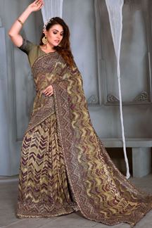 Picture of Mesmerizing Olive Green Colored Designer Saree