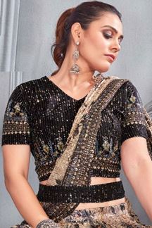 Picture of Classy Beige and Black Colored Dhoti Style Designer Saree