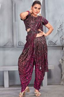 Picture of Pretty Pink Colored Dhoti Style Designer Saree