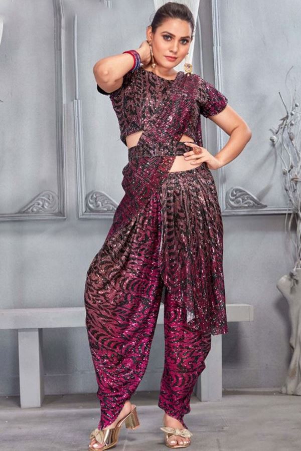 Picture of Pretty Pink Colored Dhoti Style Designer Saree