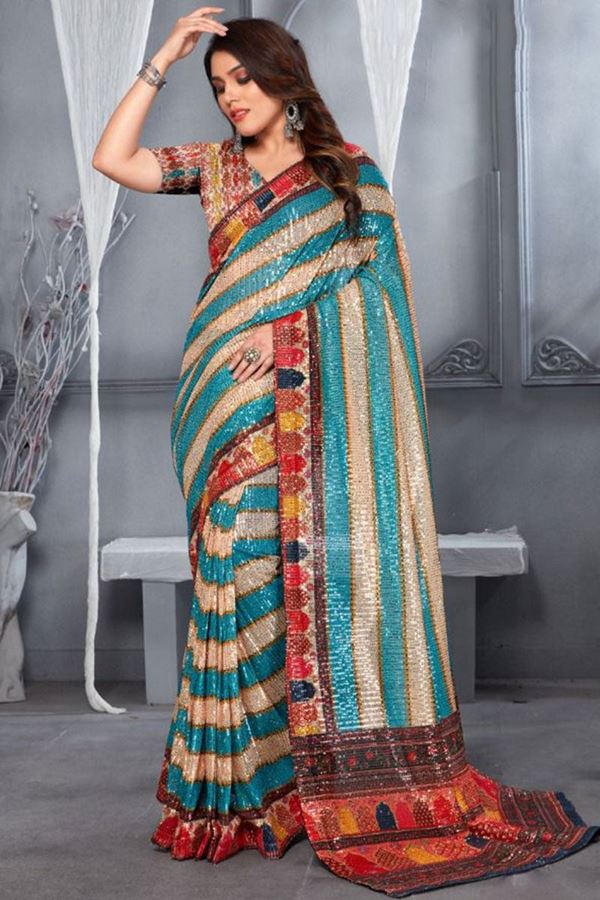 Picture of Stunning Multi-Colored Designer Saree