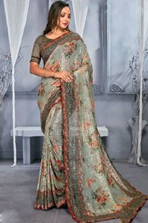 Picture of Delightful Pista Green Colored Designer Saree