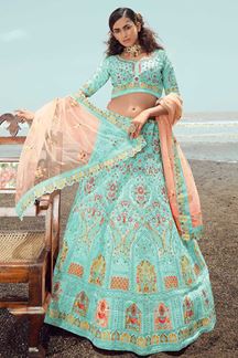 Picture of Aesthetic Turquoise Colored Designer Lehenga Choli