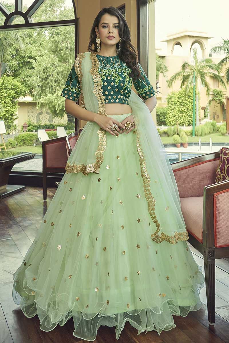 Phenomenal Valley Green Colour Georgette Base Designer Gown Crafted With  9MM Sequenced – Kaleendi