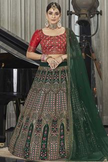 Picture of Charming Green and Red Colored Designer Lehenga Choli