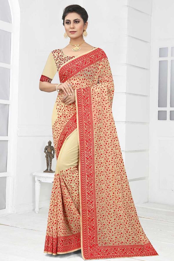 Picture of Lovely Light Brown Colored Designer Saree
