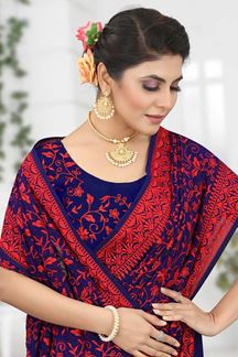 Picture of Attractive Navy Blue Colored Designer Saree