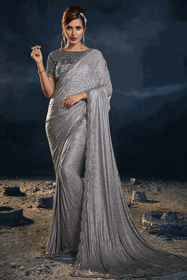 Picture of Vibrant Silver Colored Designer Saree