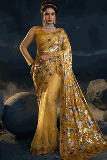 Picture of Amazing Mustard Colored Designer Saree