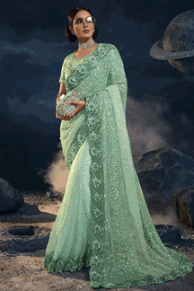 Picture of Stylish Mint Green Colored Designer Saree