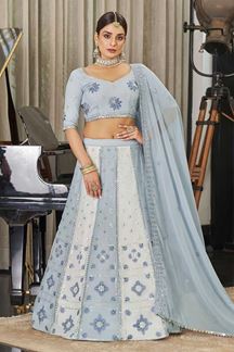 Picture of Enticing White and Sky Blue Colored Designer Lehenga Choli