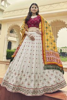 Picture of Ethnic White and Deep Pink Colored Designer Lehenga Choli