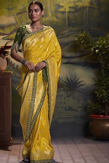 Picture of Artistic Yellow and Mehendi Green Colored Designer Silk Saree