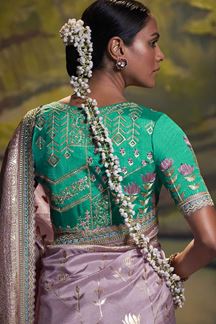 Picture of Exquisite Lavender and Light Green Colored Designer Silk Saree