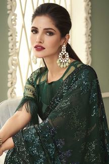 Picture of Attractive Dark Green Colored Designer Saree