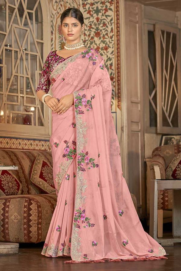 Picture of Aesthetic Baby Pink Colored Designer Saree