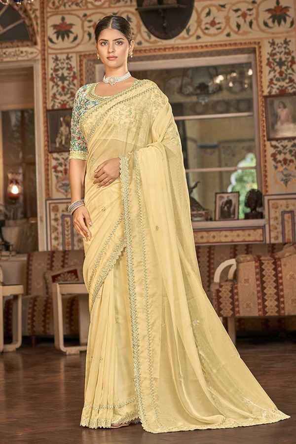 Picture of Delightful Yellow Colored Designer Saree