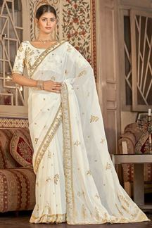 Picture of Beautiful White Colored Designer Saree