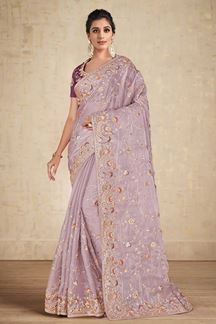 Picture of Attractive Lavender and Purple Colored Designer Saree