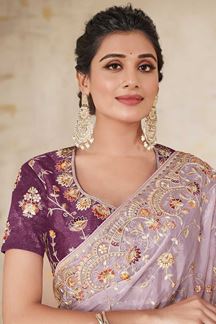 Picture of Attractive Lavender and Purple Colored Designer Saree