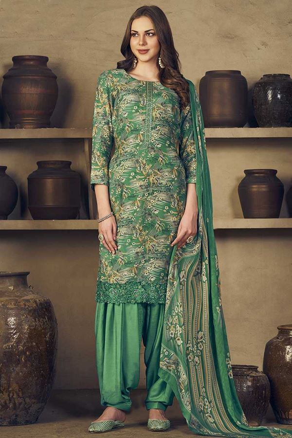Picture of Irresistible Green Colored Designer Suit (Unstitched suit)