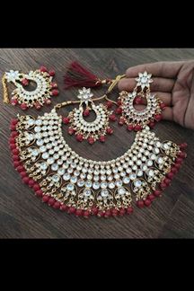 Picture of Striking Maroon Colored Party wear Imitation Jewellery Traditional Choker
