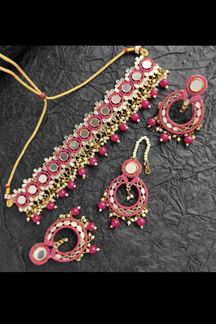Picture of Marvelous Rani Pink Colored Party wear Imitation Jewellery Traditional Choker
