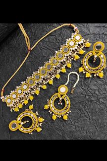 Picture of Attractive Yellow Colored Party wear Imitation Jewellery Traditional Choker